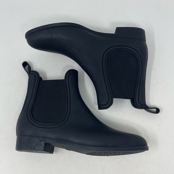 Jeffrey Campbell Shoes Womens 7 Havana Last Black Rain Boots Rubber Elastic Side - Picture 5 of 8